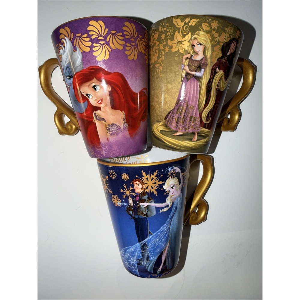 Disney Store Fairytale Designer Mug Set Arielโ Ursula Rapunzel Elsa Frozen 3pc